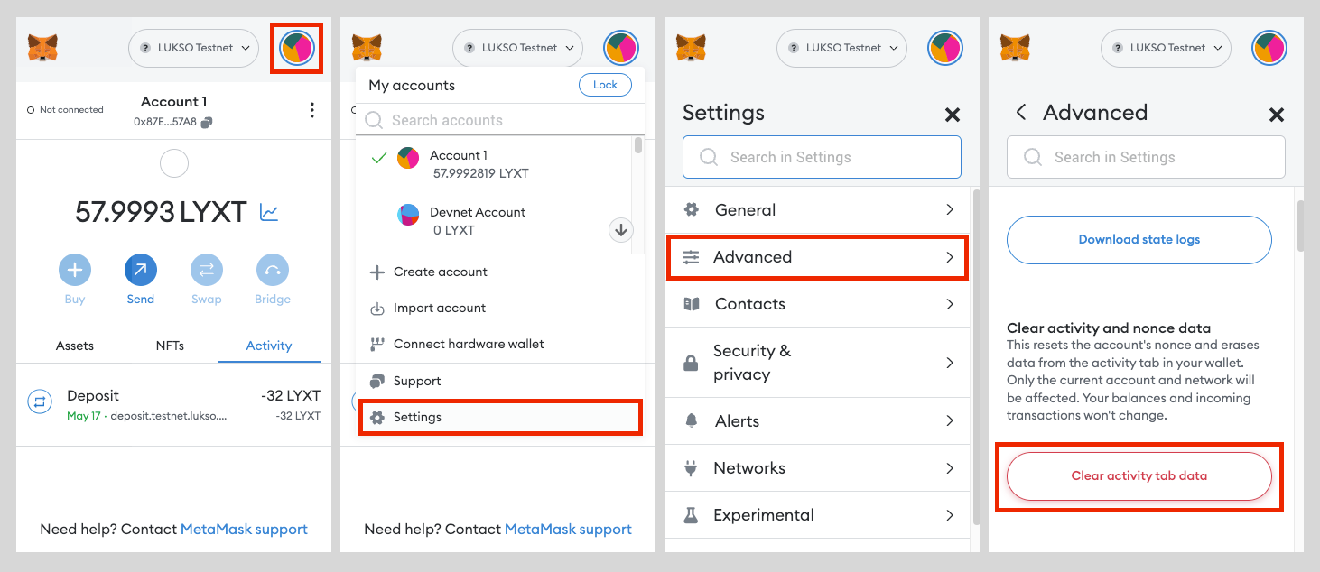 MetaMask Clear Activity